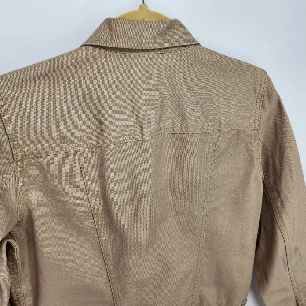 Ralph Lauren Metallic Denim Jacket Womens Size M Tan Gold Button Utility Stretch - Picture 7 of 10